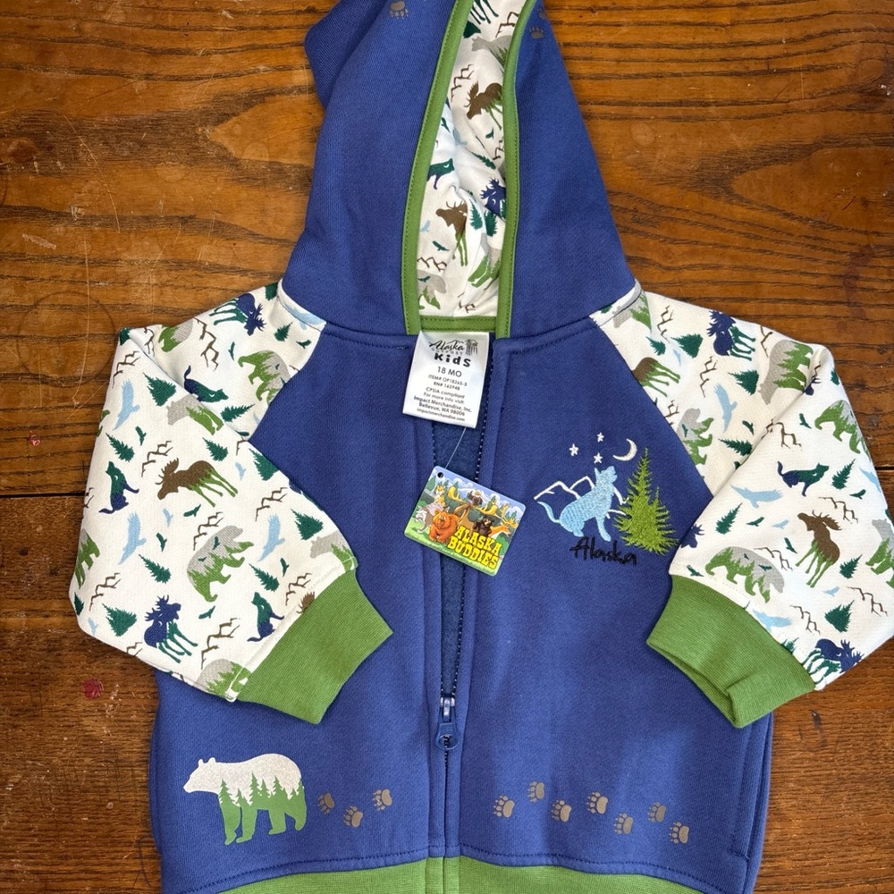 Embroidered Alaska Buddies Moose Bear 18m Outdoor Fleece Lined Zip Jacket NWT